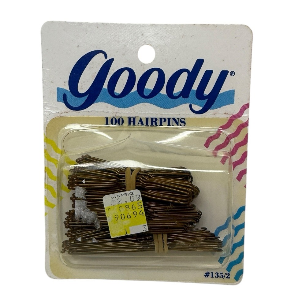 Goody Hair Pins Metal Bobby Pins 100 Pack Vintage 1989 Item #135/2 Gold 3 Sizes